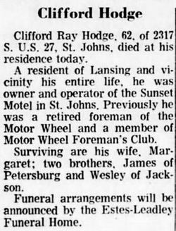 Sunset Motel - Jan 16 1968 Owner Passes Away